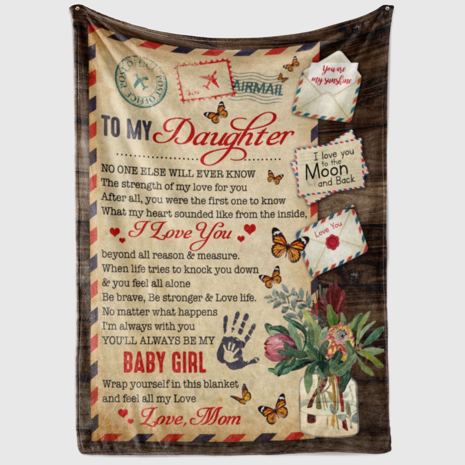 5VT. To My Daughter No One Else Letter Butterfly blanket mockup2