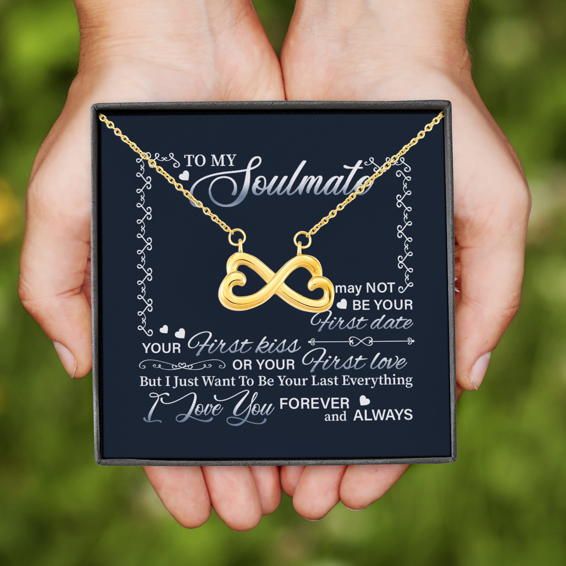 9VT. To My Soulmate Not Be Your First Date Infinity Heart Necklace (Gold)
