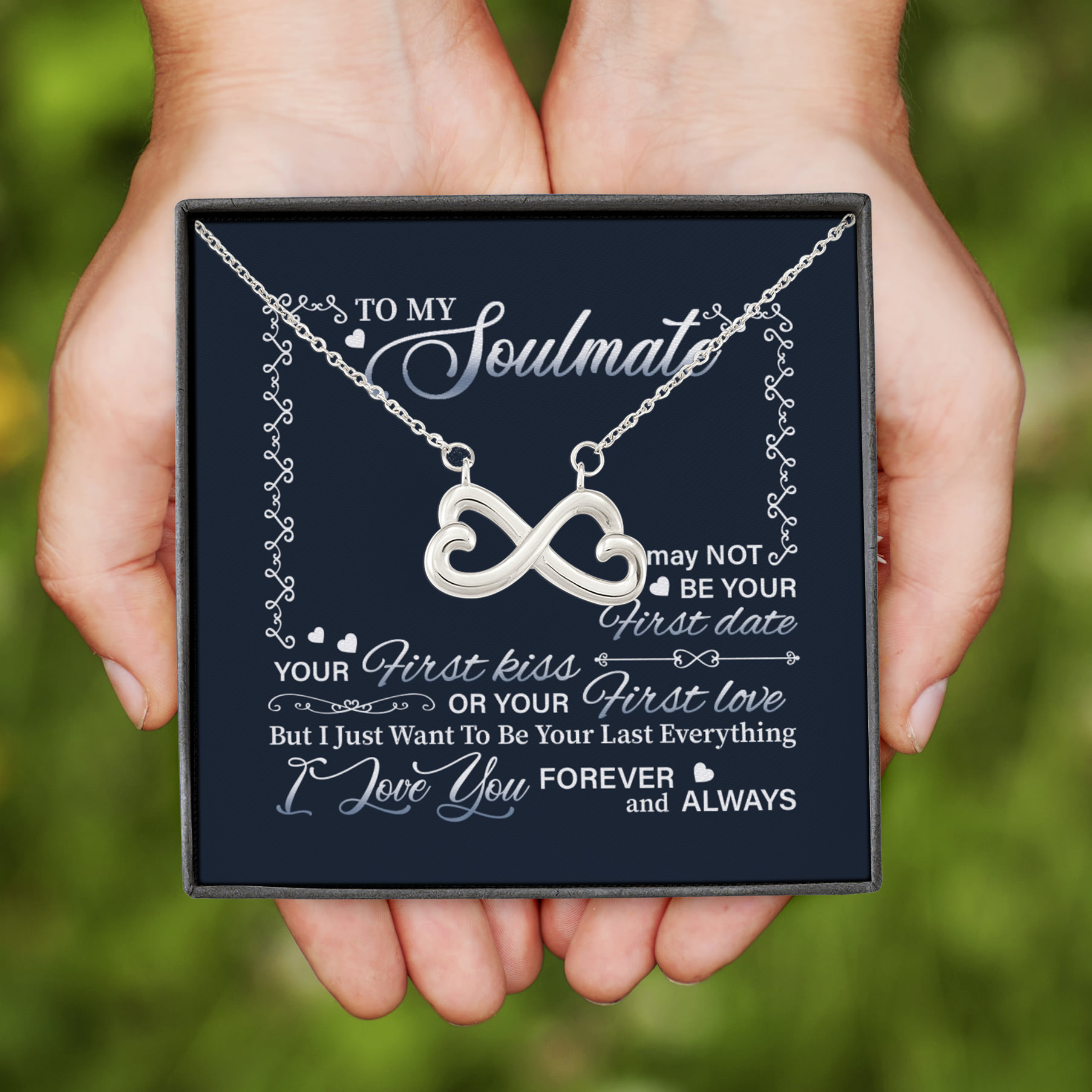 9VT. To My Soulmate Not Be Your First Date Infinity Heart Necklace (Silver)