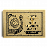 Personalized A Viking King And His Shieldmaiden Live Here Framed Canvas Prints - Viking Couple Unframed Poster, White, 0.75'' Framed Canvas