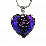 Those We Love Don't Go Away They Walk Beside Us Everyday Wings Memorial Heart Pendant Necklace - Heart Luxury Necklace (Silver)