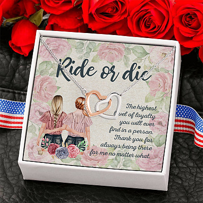 Best Friend Ride or Die Thank You for Always Being There for Me Interlocking Heart Pendant Necklace