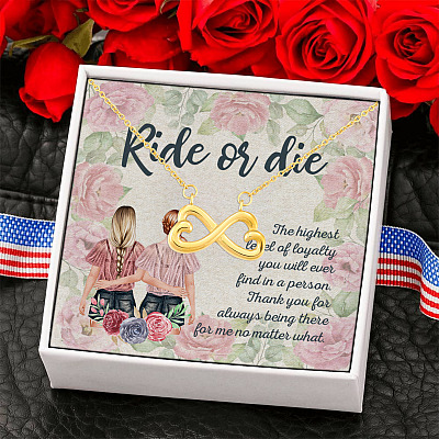 Best Friend Ride or Die Thank You for Always Being There for Me Infinity Heart Pendant Necklace