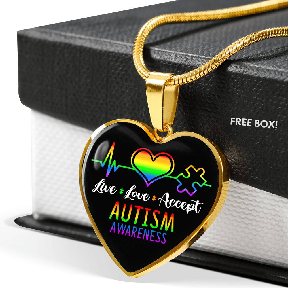 Live Love Accept Autism Awareness Heart Pendant Necklace - Autism Awareness Gifts - Heart Luxury Necklace (Gold Plated) Live Love Accept Autism Awareness Heart Pendant Necklace - Autism Awareness Gifts - Heart Luxury Necklace (Gold Plated)