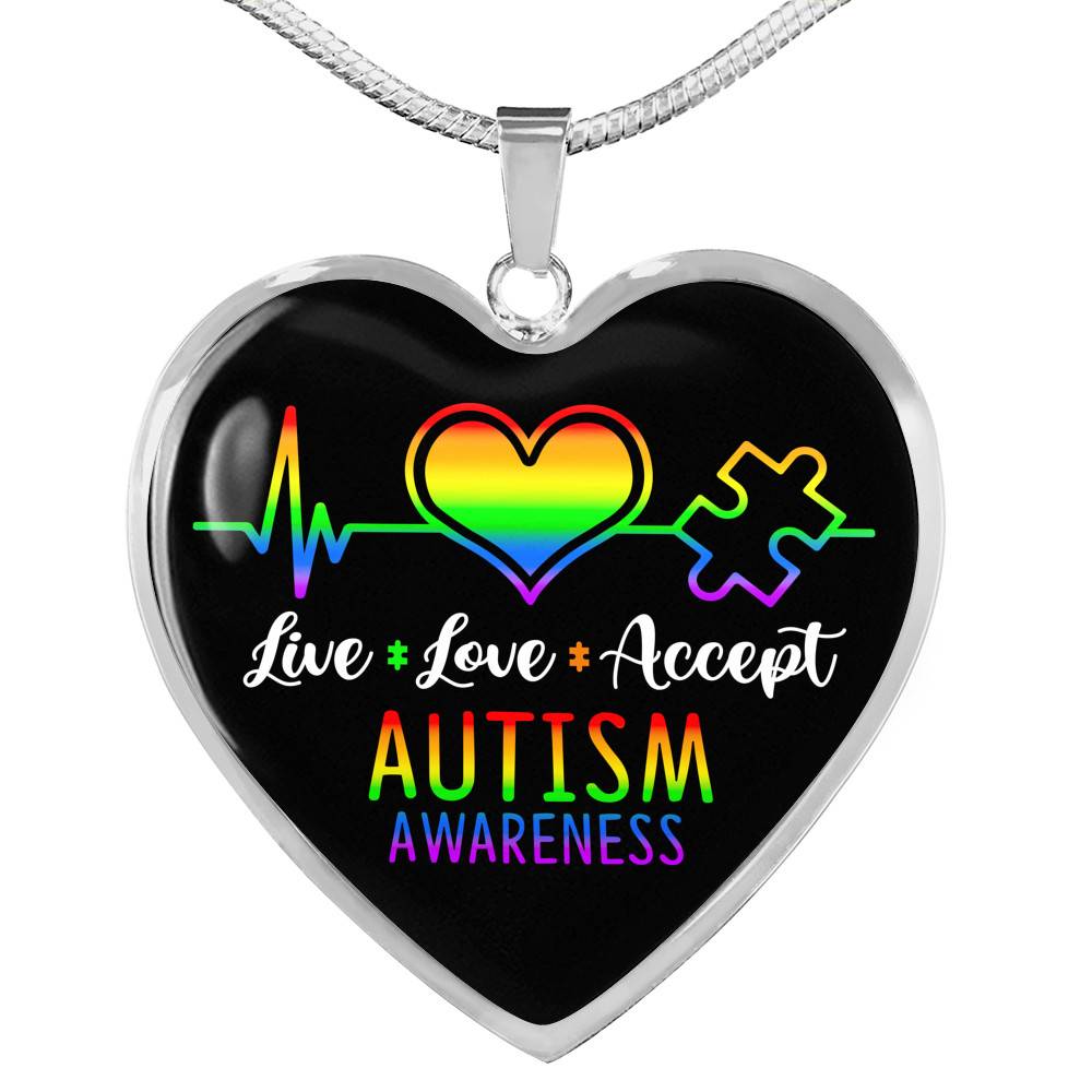 Live Love Accept Autism Awareness Heart Pendant Necklace - Autism Awareness Gifts - Heart Luxury Necklace (Silver) Live Love Accept Autism Awareness Heart Pendant Necklace - Autism Awareness Gifts - Heart Luxury Necklace (Silver)