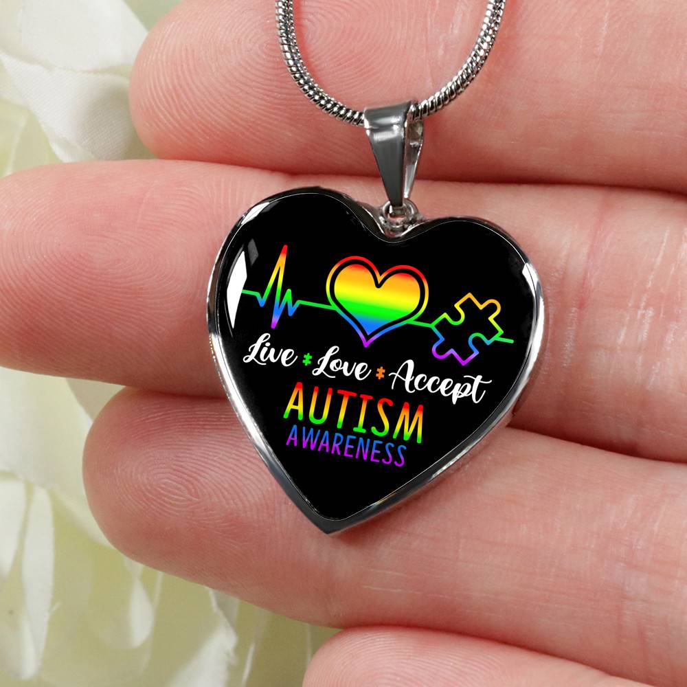 Live Love Accept Autism Awareness Heart Pendant Necklace - Autism Awareness Gifts - Heart Luxury Necklace (Silver) Live Love Accept Autism Awareness Heart Pendant Necklace - Autism Awareness Gifts - Heart Luxury Necklace (Silver)