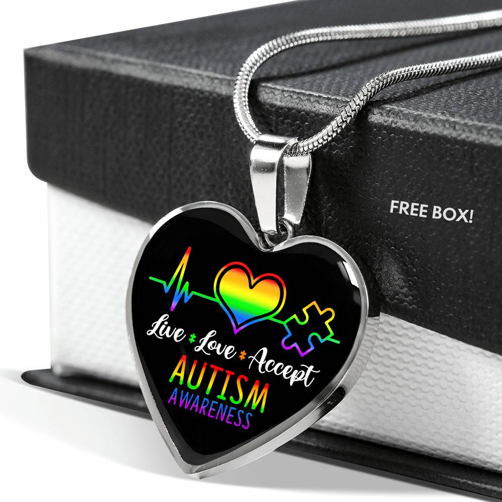 Live Love Accept Autism Awareness Heart Pendant Necklace - Autism Awareness Gifts - Heart Luxury Necklace (Silver) Live Love Accept Autism Awareness Heart Pendant Necklace - Autism Awareness Gifts - Heart Luxury Necklace (Silver)