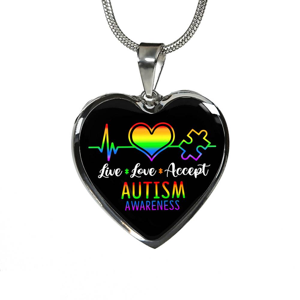 Live Love Accept Autism Awareness Heart Pendant Necklace - Autism Awareness Gifts - Heart Luxury Necklace (Silver) Live Love Accept Autism Awareness Heart Pendant Necklace - Autism Awareness Gifts - Heart Luxury Necklace (Silver)