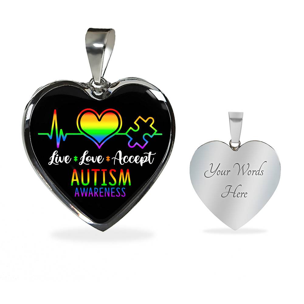 Live Love Accept Autism Awareness Heart Pendant Necklace - Autism Awareness Gifts - Heart Luxury Necklace (Silver) Live Love Accept Autism Awareness Heart Pendant Necklace - Autism Awareness Gifts - Heart Luxury Necklace (Silver)