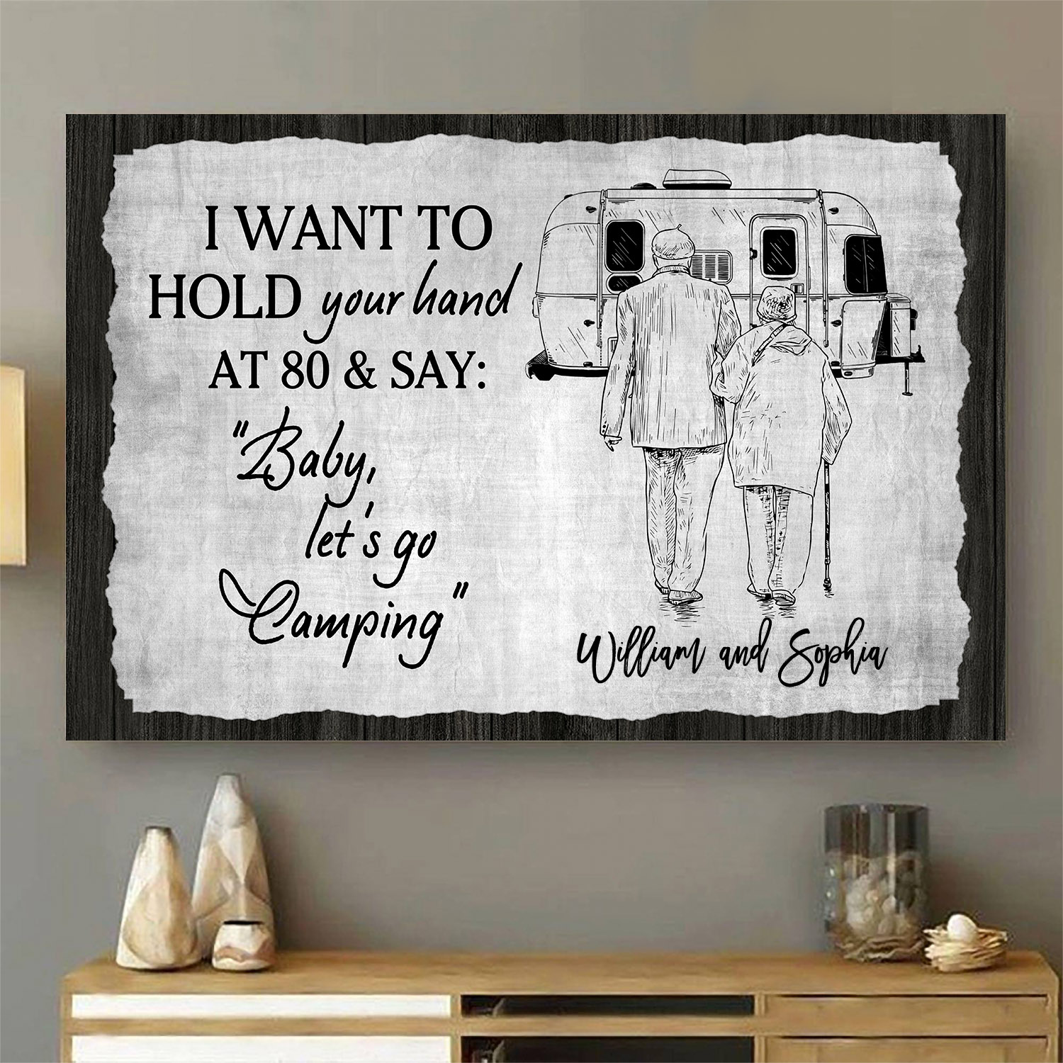 3VT. Let's Go Camping Black White Personalized mk2 - Madina Script #000000