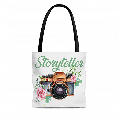 Storyteller Vintage Camera Floral All Over Print Tote Bag - Shoulder Bag - Reusable Grocery Shopping Bag