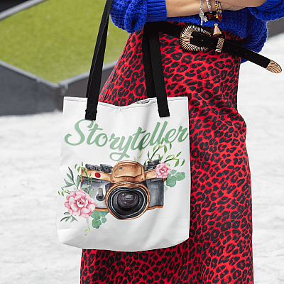 Alternative view of Storyteller Vintage Camera Floral All Over Print Tote Bag - Shoulder Bag - Reusable Grocery Shopping Bag