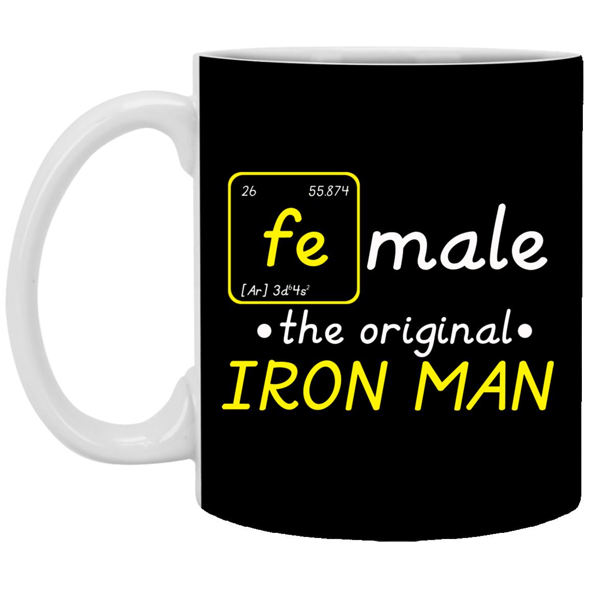 Female The Original Iron Man, Black, 11 oz. White Mug Female The Original Iron Man, Black, 11 oz. White Mug