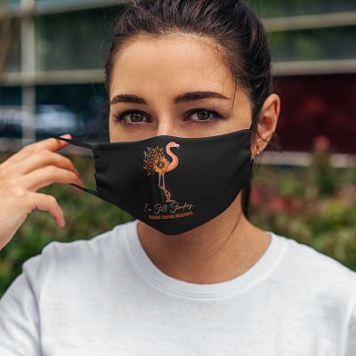 Alternative view of Flamingo I'm Still Standing Multiple Sclerosis Awareness Washable Reusable Custom Printed Cloth Face Mask Cover