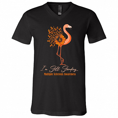 Flamingo I'm Still Standing, Black, V-Neck T-Shirt