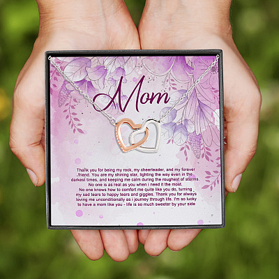 Alternative view of Mom Thank You For Being My Rock My Cheerleader And My Forever Friend Interlocking Hearts Pendant Necklace