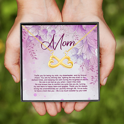 Mom Thank You For Being My Rock My Cheerleader And My Forever Friend Infinity Heart Pendant Necklace
