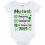 My First St Patricks Day Pandemic 2021 Quarantined Irish Baby Onesie - Toddler Baby Infant Bodysuit, White, Baby Onesie - 12 Month