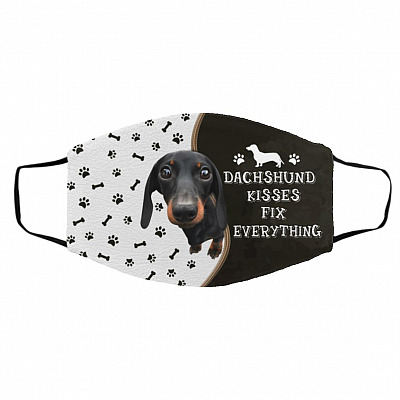 Dachshund Kisses Fix face Mask Cover, White, Cloth Face Cover – Medium/Large