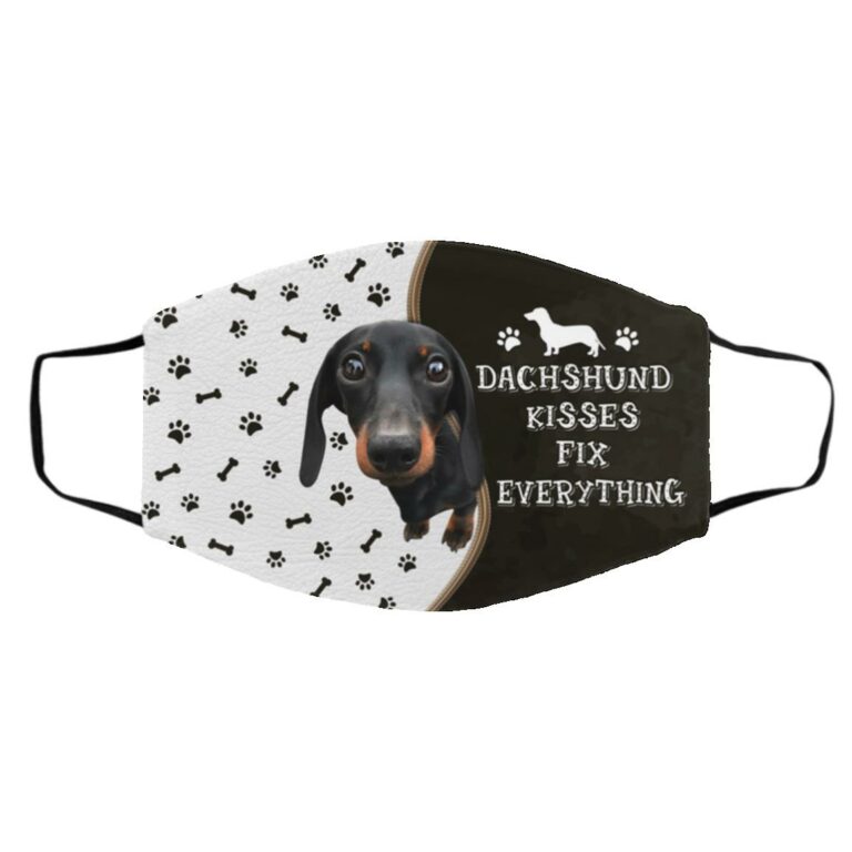 Dachshund Kisses Fix face Mask Cover, White, Cloth Face Cover – Medium/Large