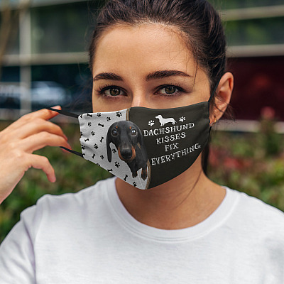 Alternative view of Dachshund Kisses Fix Everything Funny Dachshund Lover Washable Reusable Custom Printed Cloth Face Mask Cover