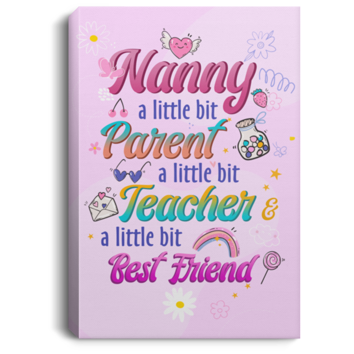"Nanny A Little Bit Parent A Little Bit Teacher Gallery Wrapped Framed Canvas-Poster-Home Decor Wall Art, White, 0.75'' Framed Canvas "Nanny A Little Bit Parent A Little Bit Teacher Gallery Wrapped Framed Canvas-Poster-Home Decor Wall Art, White, 0.75'' Framed Canvas