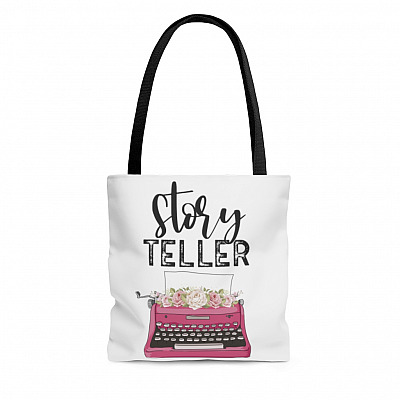 Writer Storyteller Typewriter Floral All Over Print Tote Bag - Shoulder Bag - Reusable Grocery Shopping Bag