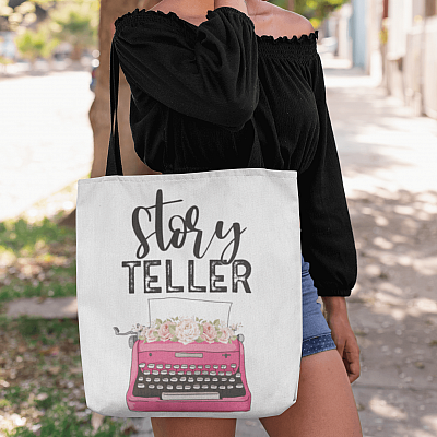 Alternative view of Writer Storyteller Typewriter Floral All Over Print Tote Bag - Shoulder Bag - Reusable Grocery Shopping Bag