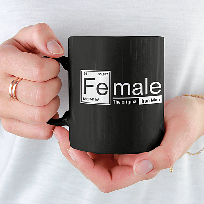Alternative view of Female The Original Iron Man Ceramic Coffee Mug - Fe(male) Mug - Funny Chemistry Element Feminism Mug