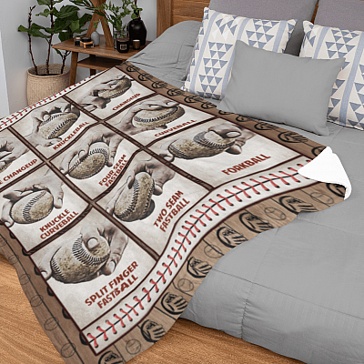 Alternative view of Baseball Pitching Grips Fleece Blanket - Mink Sherpa Blanket - Woven Blanket Gifts Baseball Lover