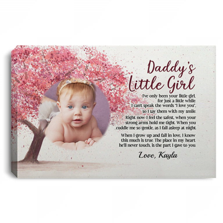 Personalized Photo Daddy's Little Girl Gallery Wrapped Framed Canvas Prints-Poster-Home Decor Wall Art, White, 0.75'' Framed Canvas