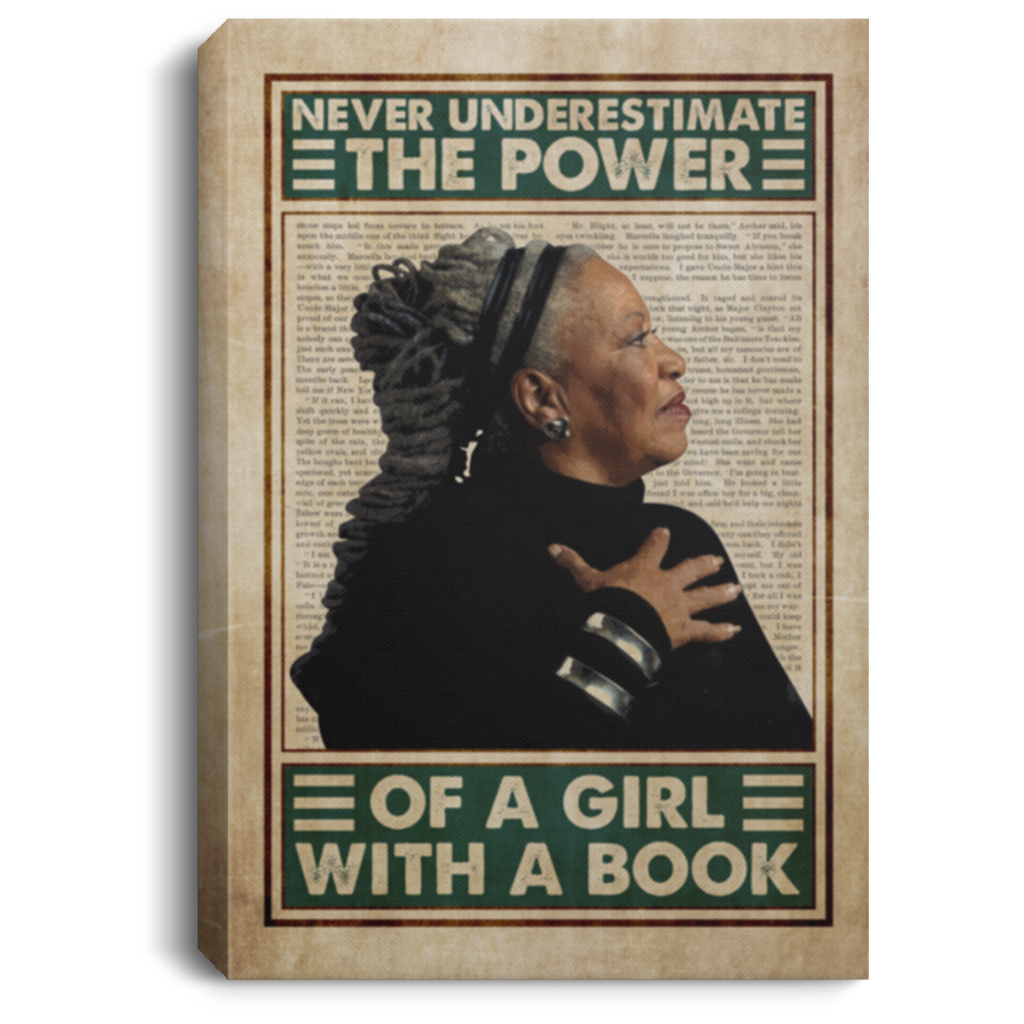 Toni Morris Never Underestimate the Power of A Girl with A Book Framed Canvas - Unframed Poster, White, 0.75'' Framed Canvas Toni Morris Never Underestimate the Power of A Girl with A Book Framed Canvas - Unframed Poster, White, 0.75'' Framed Canvas