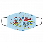 In April We Wear Blue Autism Awareness Rainbow Washable Reusable Custom Printed Cloth Face Mask Cover, White, Cloth Face Cover – Medium/Large