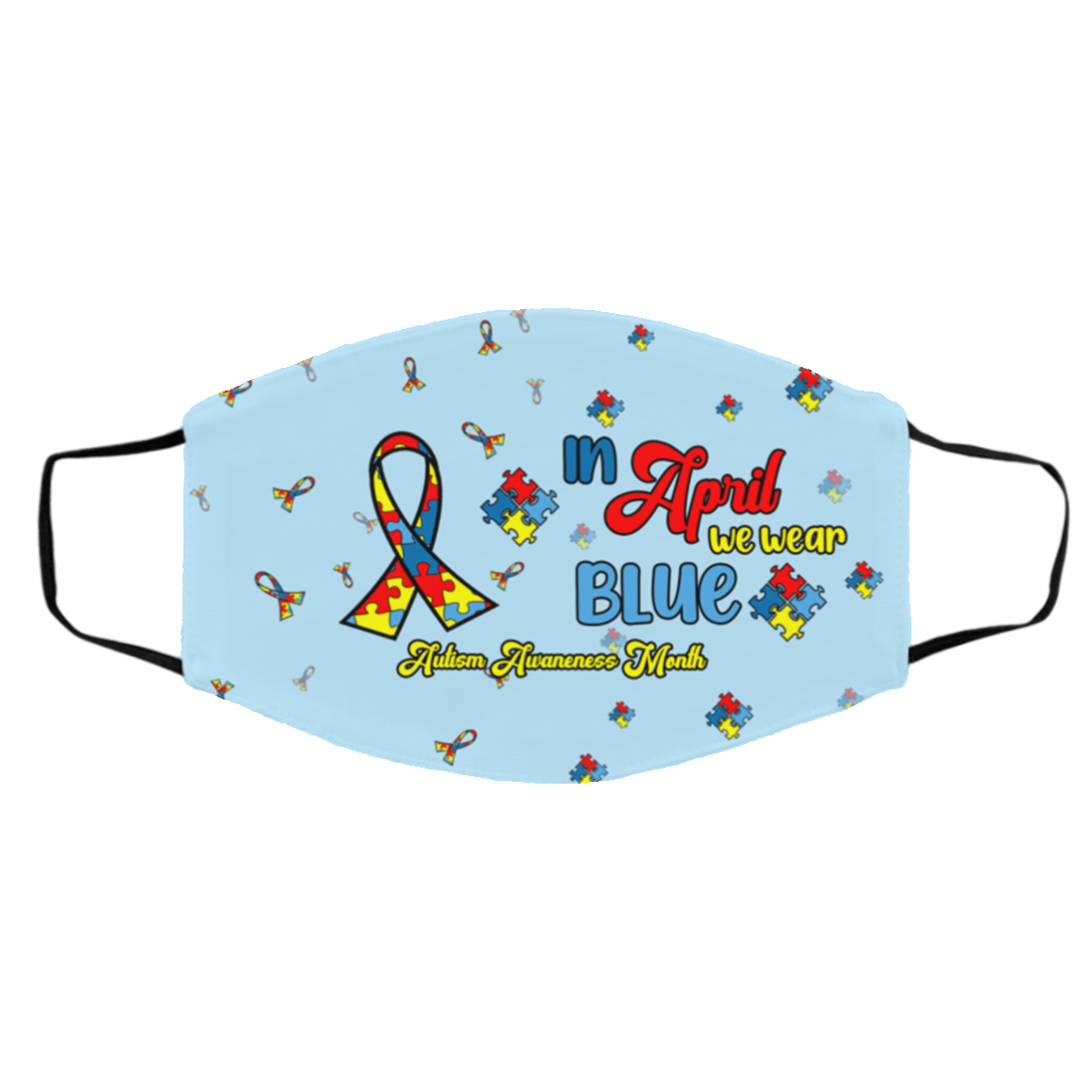In April We Wear Blue Autism Awareness Rainbow Washable Reusable Custom Printed Cloth Face Mask Cover, White, Cloth Face Cover – Medium/Large In April We Wear Blue Autism Awareness Rainbow Washable Reusable Custom Printed Cloth Face Mask Cover, White, Cloth Face Cover – Medium/Large