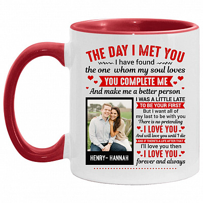 Personalized Photo The Day I Met You, White/Red, 11 oz. Accent Mug