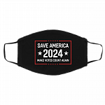 Save America 2024 Make Votes Count Again Washable Reusable Custom Printed Cloth Face Mask Cover, Black, Cloth Face Cover – Medium/Large