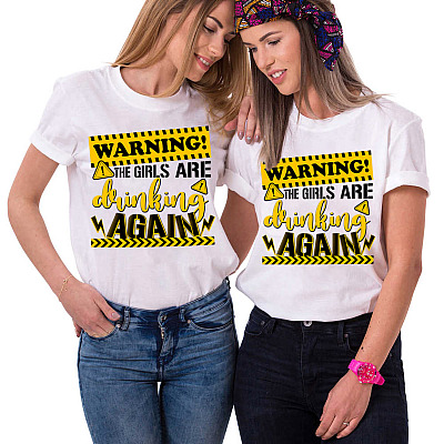 Alternative view of Warning The Girls Are Drinking Again Funny Friends T-Shirt - V-Neck Shirt