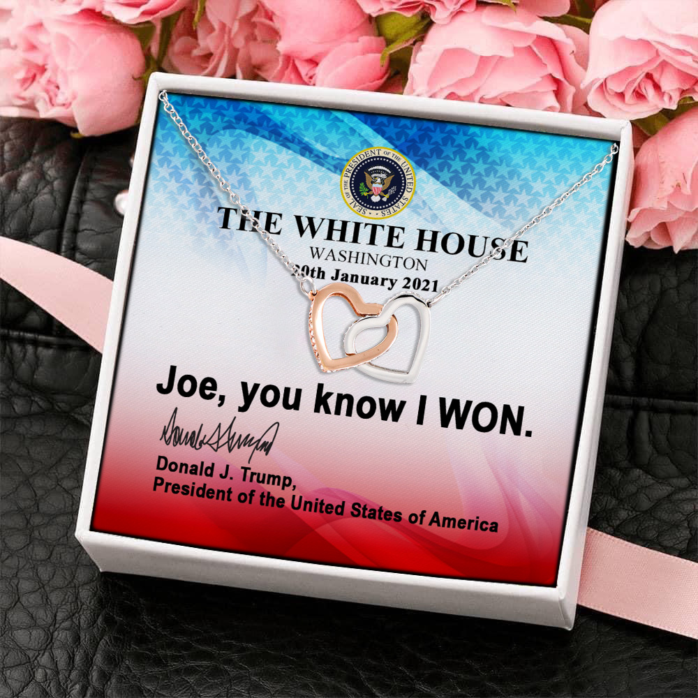 11VT. Joe You Know I Won Trump Interlocking Hearts Necklace 4