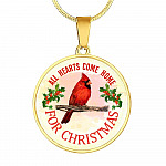 Red Bird All Hearts Come Home for Christmas Circle Pendant Necklace - Circle Luxury Necklace (Gold Plated)