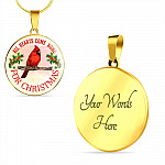 Red Bird All Hearts Come Home for Christmas Circle Pendant Necklace - Circle Luxury Necklace (Gold Plated)
