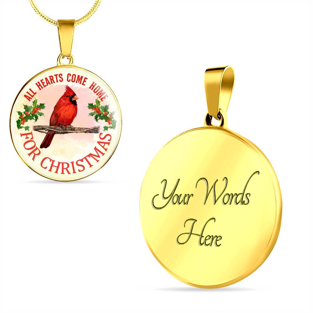 Red Bird All Hearts Come Home for Christmas Circle Pendant Necklace - Circle Luxury Necklace (Gold Plated)