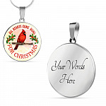 Red Bird All Hearts Come Home for Christmas Circle Pendant Necklace - Circle Luxury Necklace (Silver)