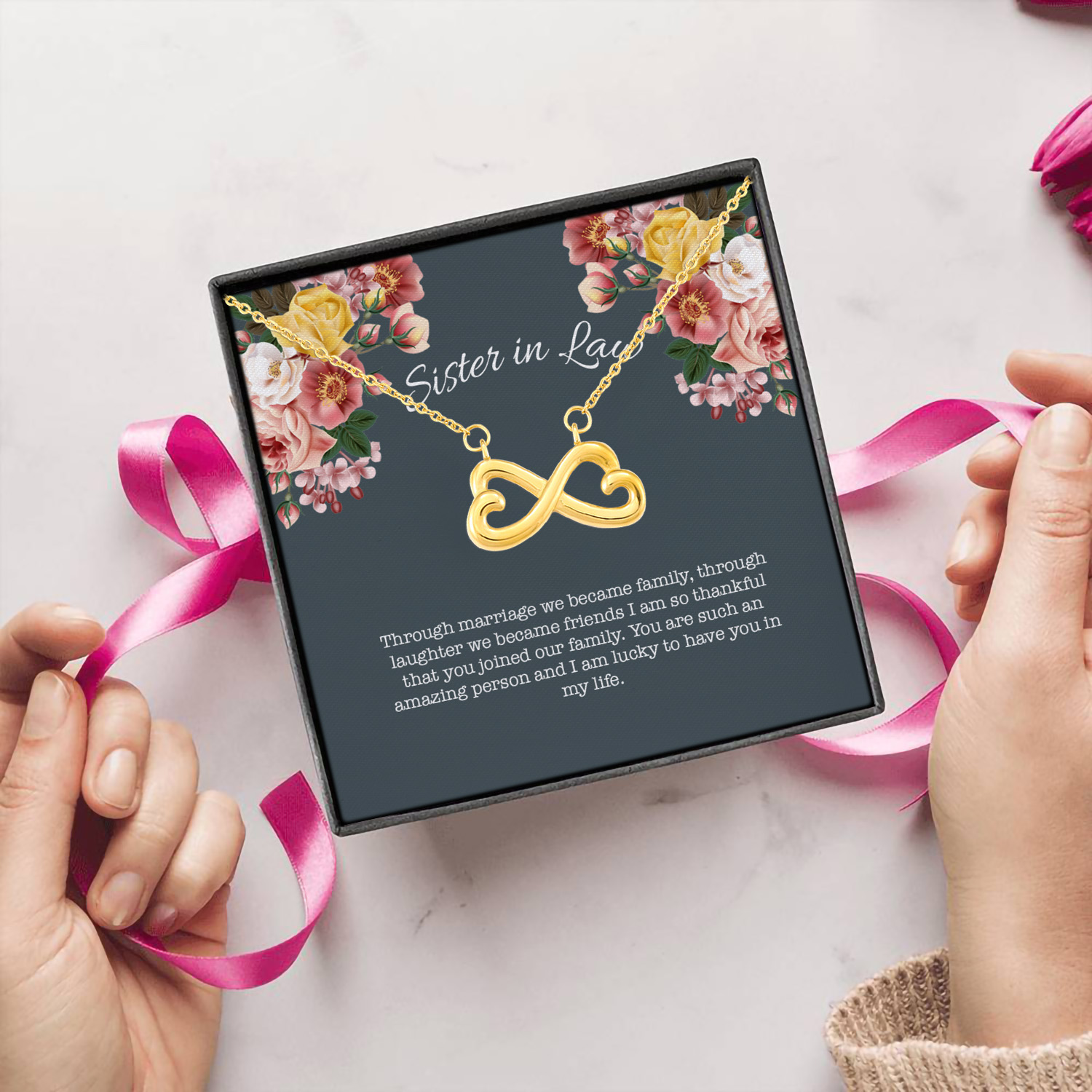 82 HG. Sister In Law Necklace Infinity Heart Necklace (Gold) 5