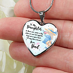 To My Daughter Keep Me In Your Heart Love Dad Heart Pendant Necklace - Daughter Necklace From Dad - Heart Luxury Necklace (Silver)
