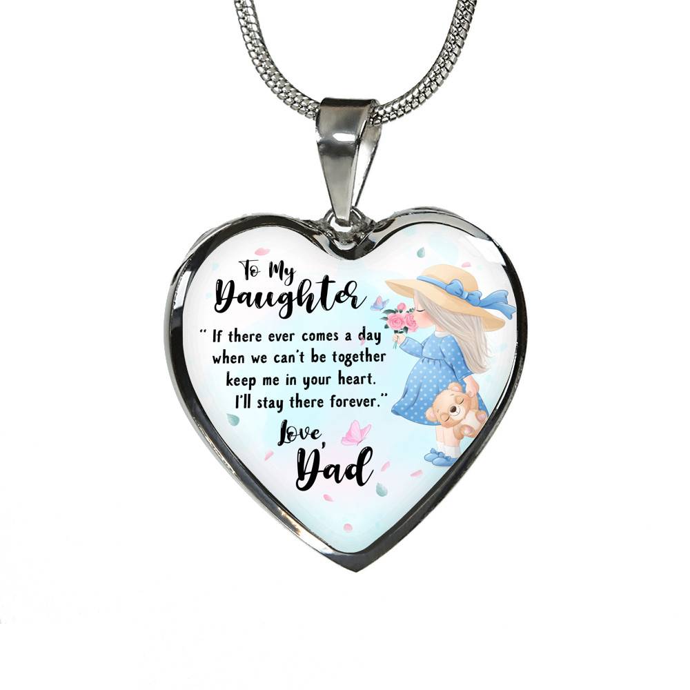 To My Daughter Keep Me In Your Heart Love Dad Heart Pendant Necklace - Daughter Necklace From Dad - Heart Luxury Necklace (Silver)