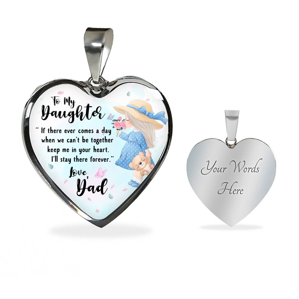 To My Daughter Keep Me In Your Heart Love Dad Heart Pendant Necklace - Daughter Necklace From Dad - Heart Luxury Necklace (Silver)