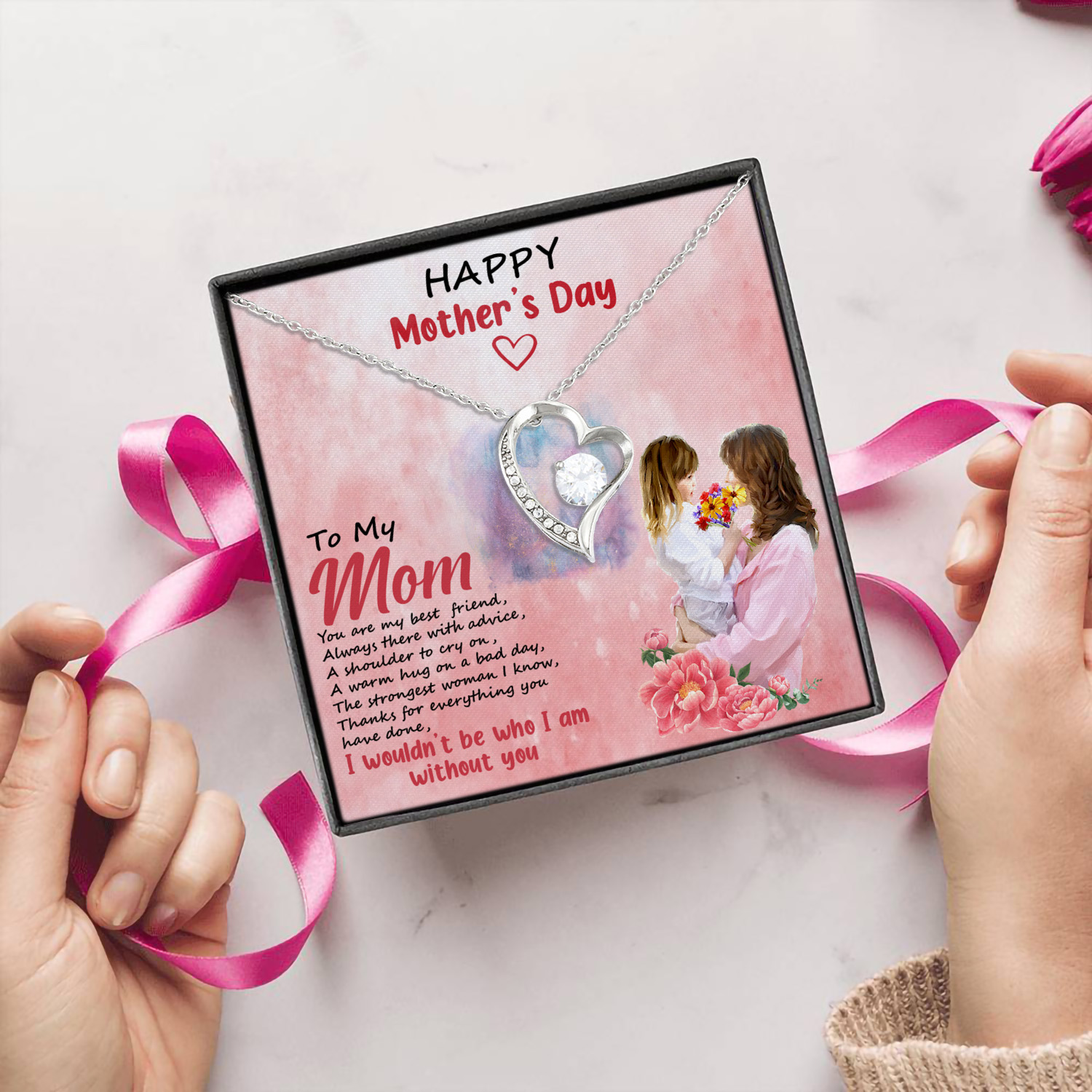 4UT. Mom Child Hugging (6) Forever Love Necklace (Silver) 5