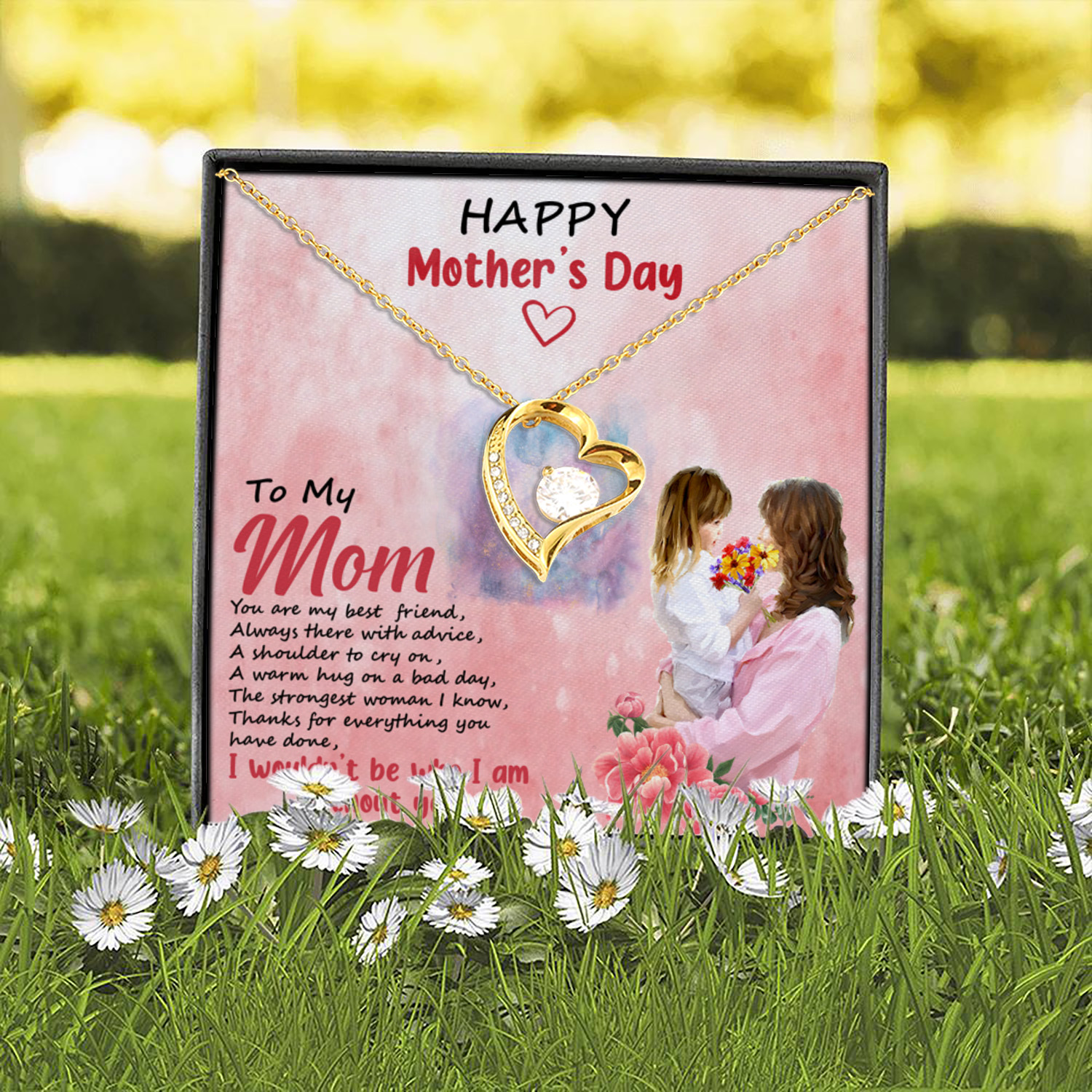 4UT. Mom Child Hugging (6) Forever Love Necklace (Gold) 2