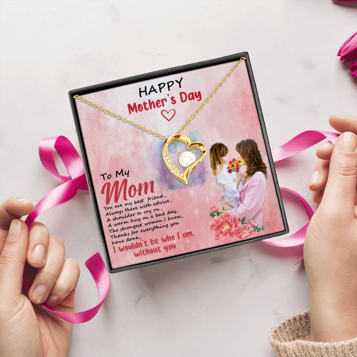 4UT. Mom Child Hugging (6) Forever Love Necklace (Gold) 5