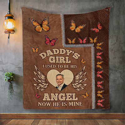 Alternative view of Daddy's Girl Custom Photo Mink Blanket - I Used To Be His Angel Now He's Mine Woven Blanket